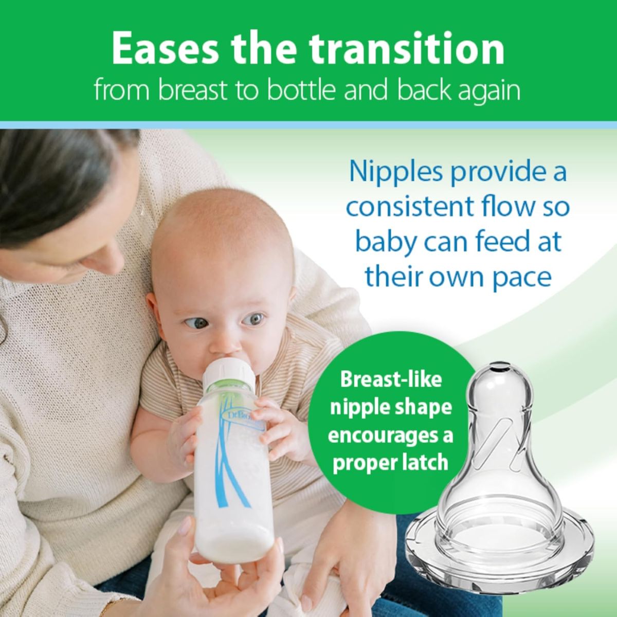 Mamadeira de Vidro Dr. Brown’s Natural Flow Anti-Colic Options+ 250ML - Breast-Like Nipple